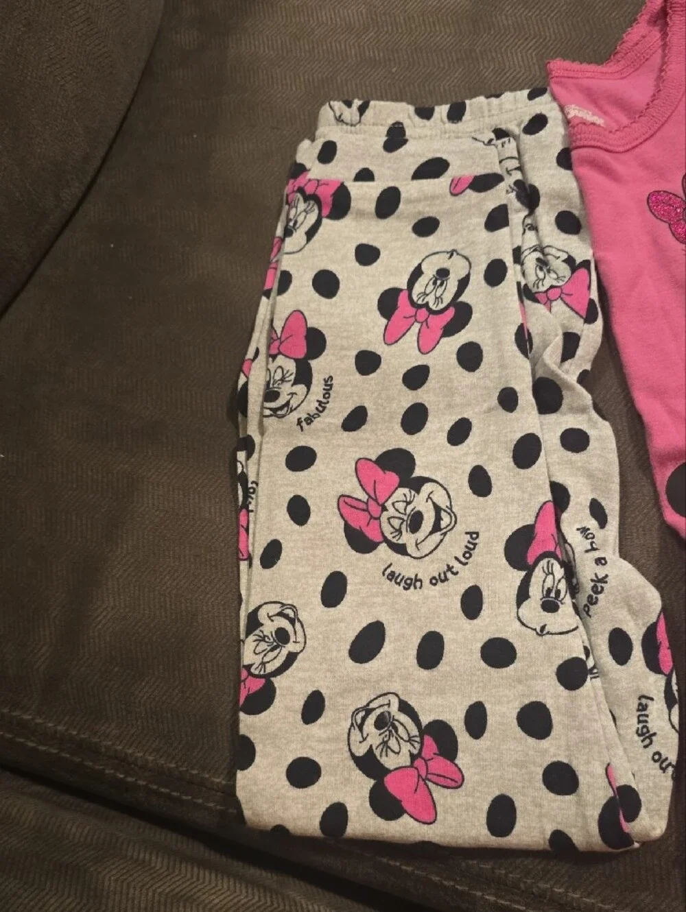Disney Pink Minnie Mouse Girls Pajama Set with Polka Dot Leggings